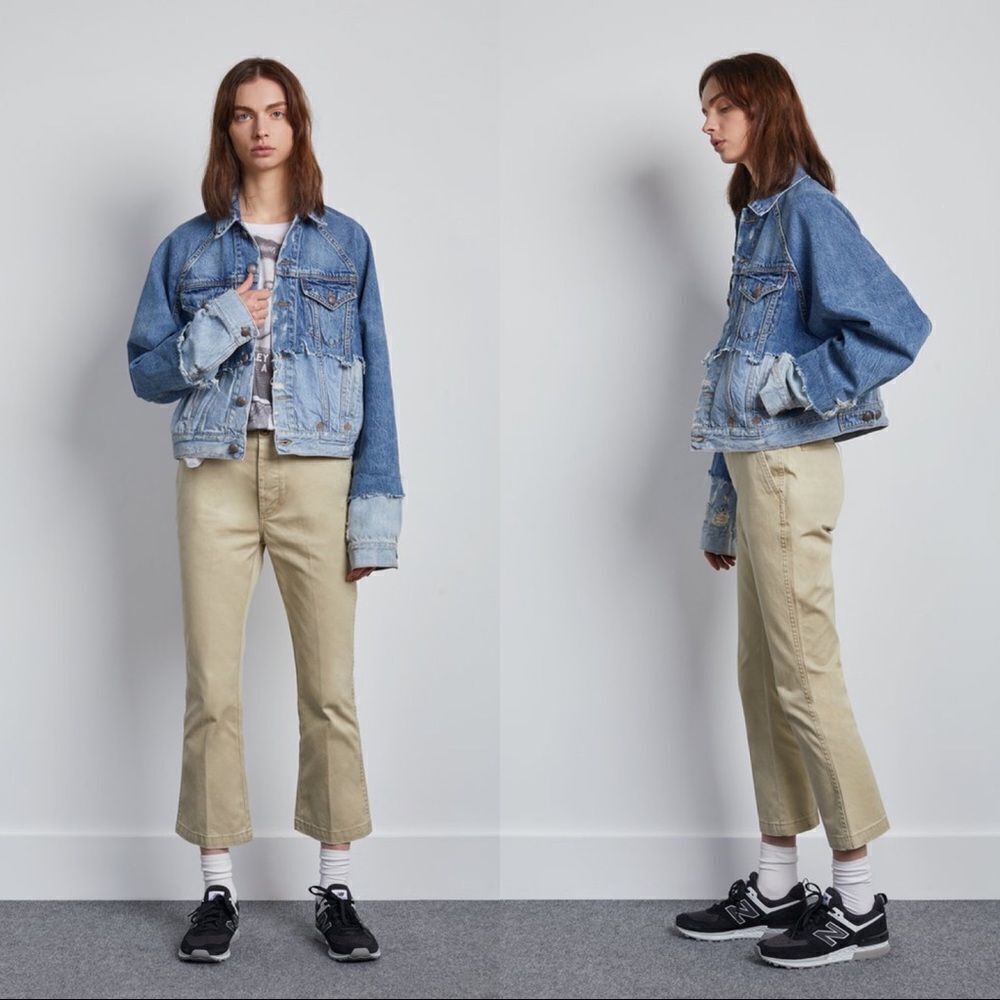 R13 Double Shredded Raglan Trucker Denim Jacket - Picture 8 of 12